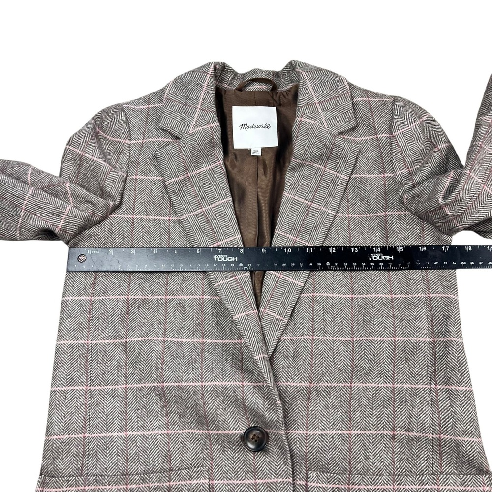 Madewell Wool Blend Herringbone Windowpane Check Blazer Pink Grey XXS - Picture 7 of 9